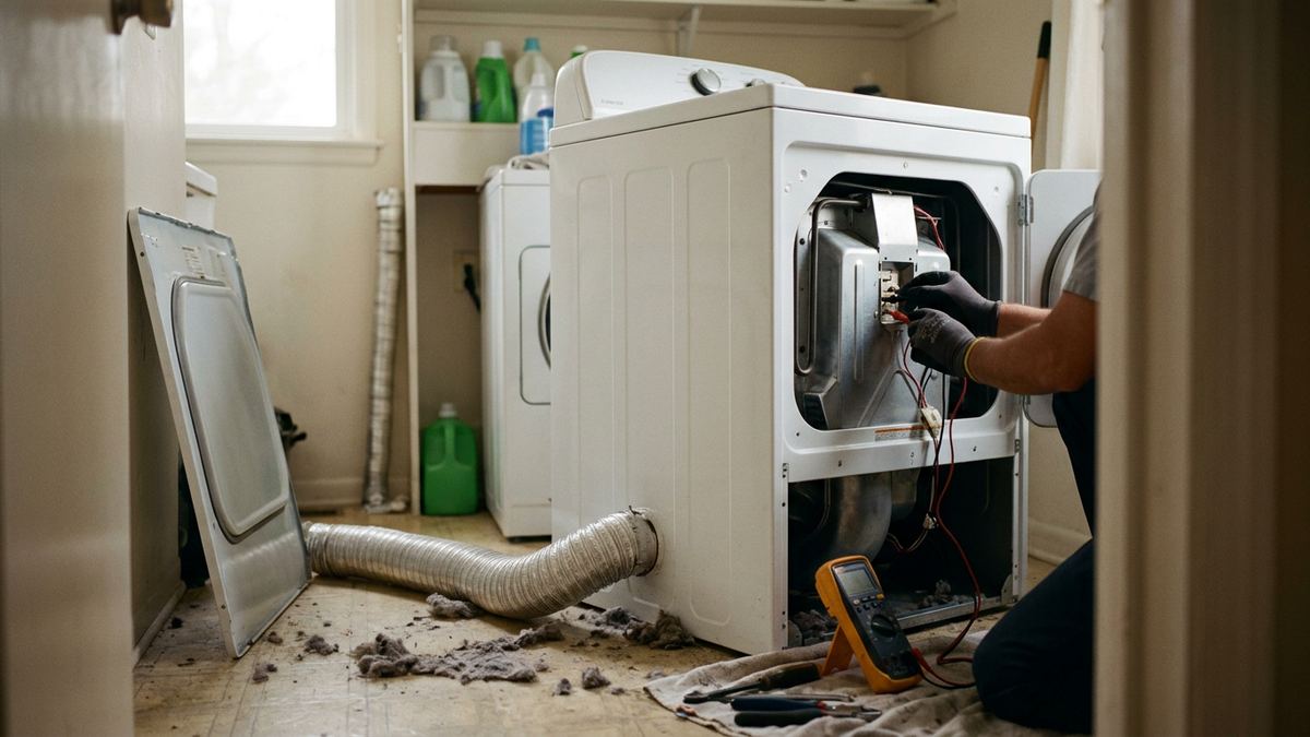 Technician diagnosing the appliance described in this guide