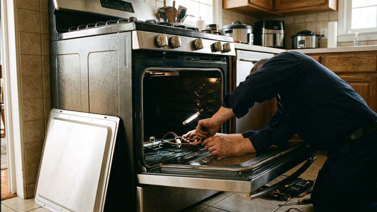Technician diagnosing the appliance described in this guide